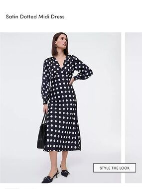 Ann Taylor Navy & White Polka Dot Satin Midi Dress